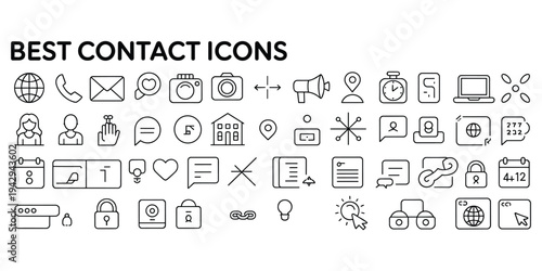 Assortment of contact and communication icons on a white background phone call