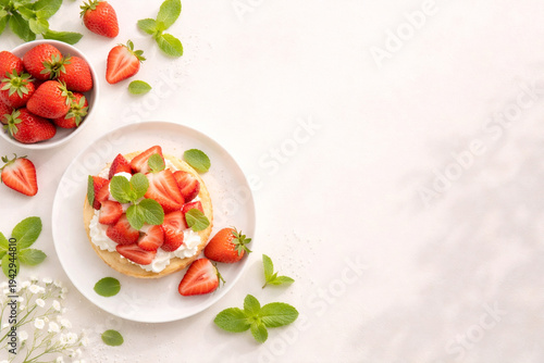 Fresh strawberry dessert on pastel background