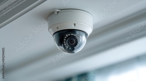 High-Resolution Surveillance Camera Mounted on Ceiling with Clear Lens and Indoor Setting for Modern Security Solutions and Safety Measures