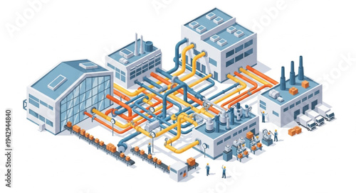 Industrial Facility with Pipelines and Buildings.