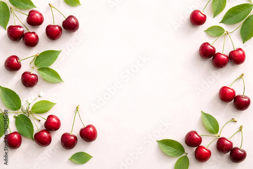Fresh sweet cherries on pastel background