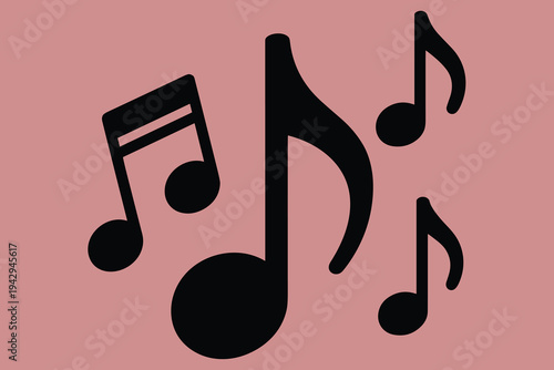 Black musical notes on a dusty rose background symbol
