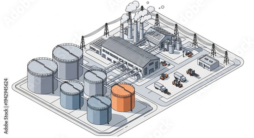 Industrial Facility 3D Model Rendering.