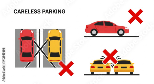 Careless Parking Examples Showing Incorrect Vehicle Placement.
