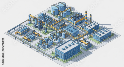Industrial Facility 3D Model Rendering.