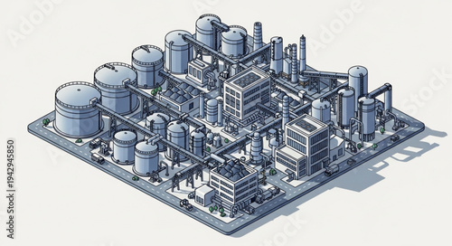 Industrial Facility 3D Model Rendering.