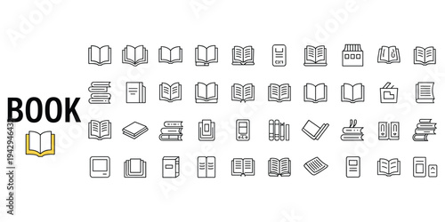 Collection of book icons and symbols with the word BOK on a white background books reading