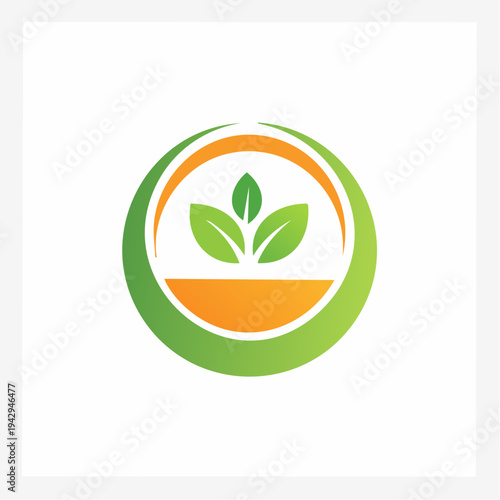 Vibrant green leaves sprout within a circular design, symbolizing organic growth, nature, and eco-friendly sustainability. A fresh and harmonious emblem for healthy living