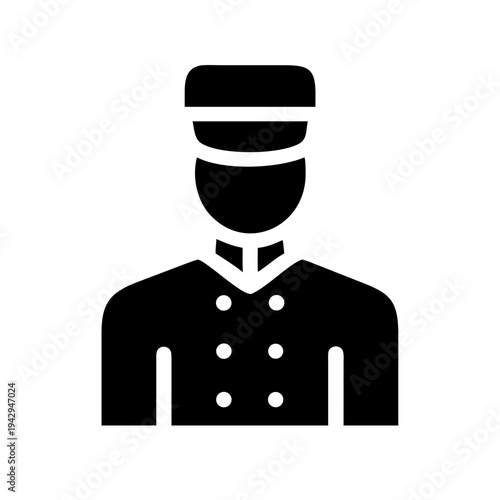 Bellboy wearing traditional uniform with peaked cap and buttons isolated on white background, Vector
