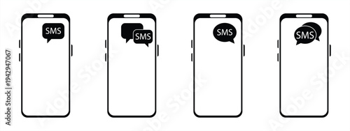 Collection of SMS and smartphone icons. Messages via phone. Send mail, vector illustration.