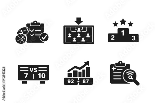 Collection of sports icons representing strategy, scoring, and achievement