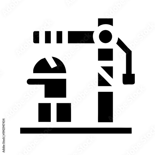Industrial robot arm assisting a construction worker with machinery isolated on white background, Vector