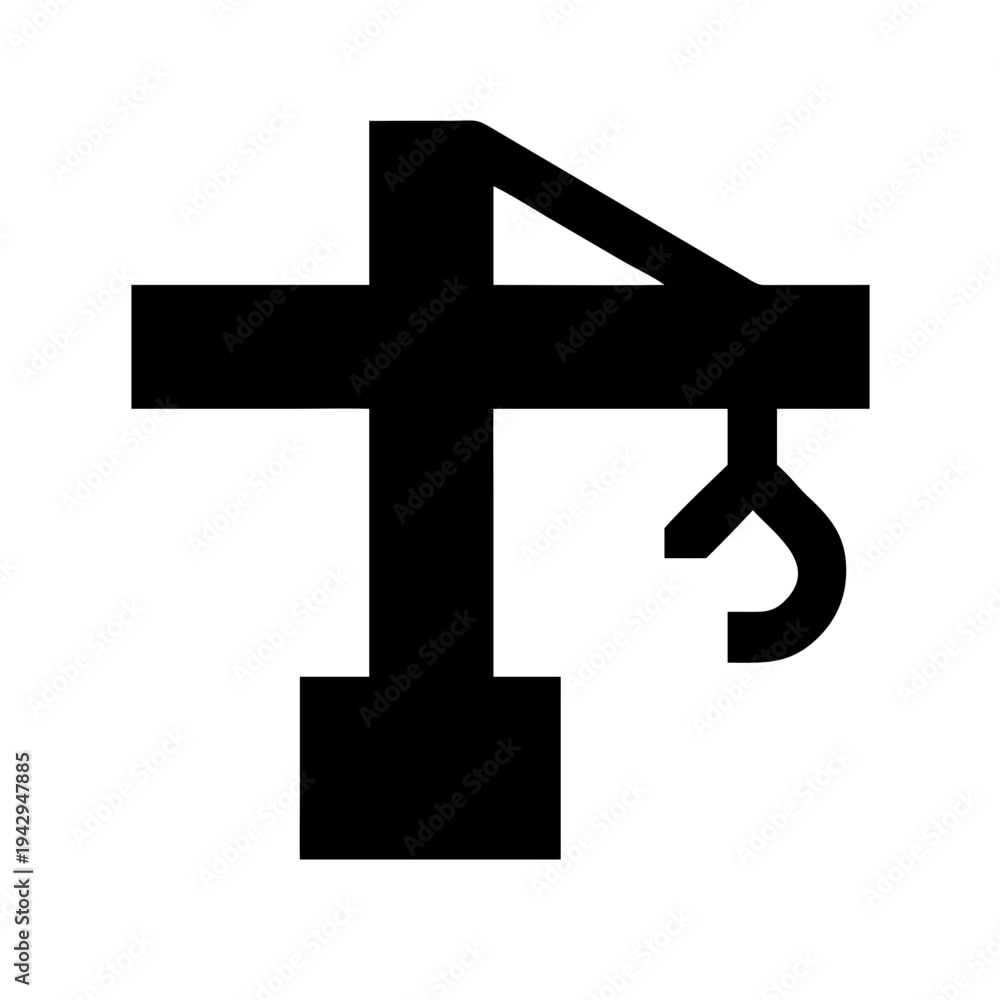 Obraz premium Black and white illustration of a crane hook attached to a horizontal beam isolated on white background, Vector