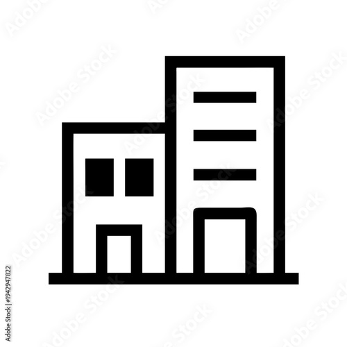 Modern office building with adjacent smaller structure illustration isolated on white background, Vector