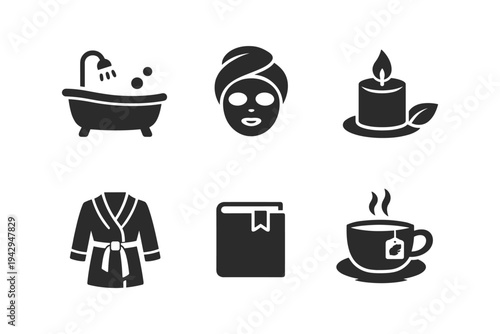 Collection of icons representing relaxation, self-care, and spa treatments