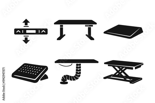 Ergonomic workspace accessories including adjustable desk and anti-fatigue mats