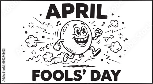 April Fools’ Day cartoon character running festive playful celebration vector illustration design