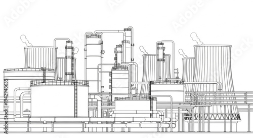 Industrial Factory Blueprint Technical Drawing.