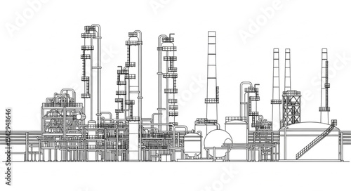 Industrial Factory Blueprint Technical Drawing.