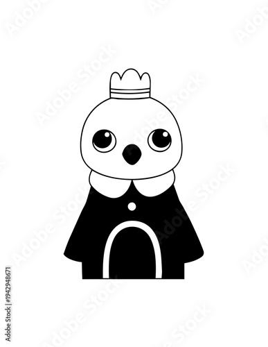 Cartoon penguin in royal outfit.