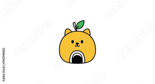 Cartoon Lemon Cat Face Illustration.