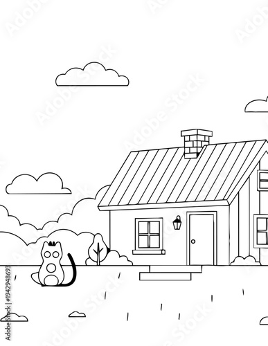 Cat sitting on the ground outside.