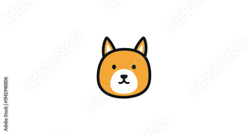 Cartoon Shiba Inu Dog Face Closeup.