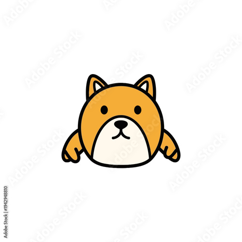 Cartoon Shiba Inu Dog Face Closeup.