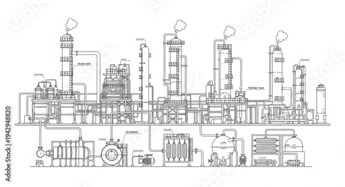 Industrial Factory Blueprint Technical Drawing.