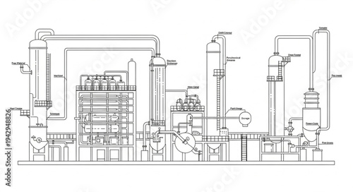 Industrial Factory Blueprint Technical Drawing.