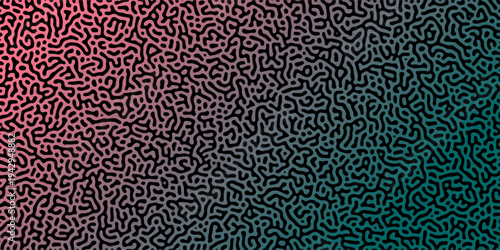 Abstract Reaction-diffusion Turing pattern natural texture red and green gradient color scheme. Linear design with biological algorithm psychedelic background. Reaction-diffusion or truing patter