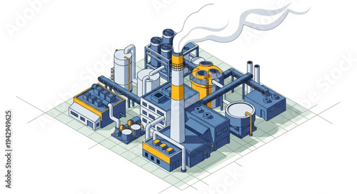 Industrial Factory 3D Model Illustration.