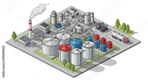 Industrial Factory 3D Model Illustration.