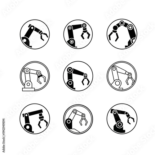 Robotic Arms Icons Set: Industrial Automation, Technology, Engineering, Manufacturing