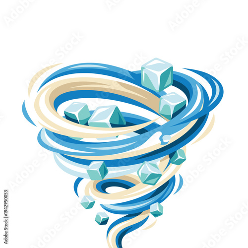 Icy Whirlwind Spiral Formed by Blue Swooshes and Floating Cubes