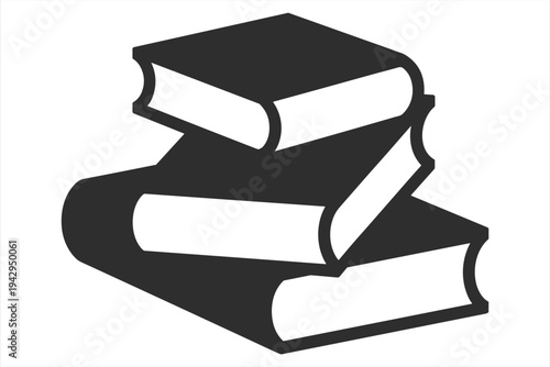 Stack of Three Dark Gray Books with White Pages in an Isometric View on a White Background Keywords: book, books, stack of books