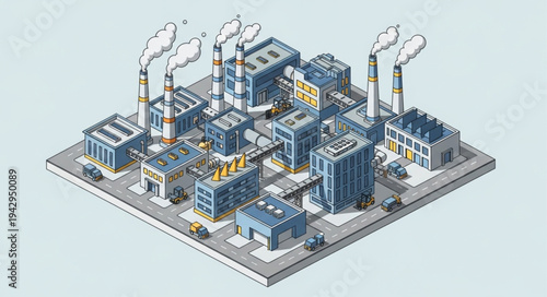 Industrial Factory 3D Model Illustration.