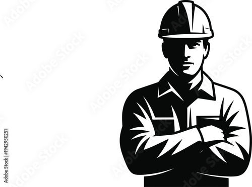 Construction worker man wearing a safety helmet standing as a professional builder icon illustration vector