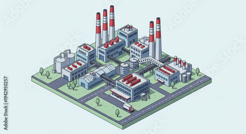 Industrial Factory 3D Model Illustration.