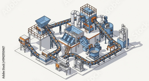 Industrial Factory 3D Model Illustration.