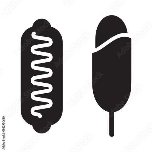 Simple illustration of a hotdog and corn on the cob icon