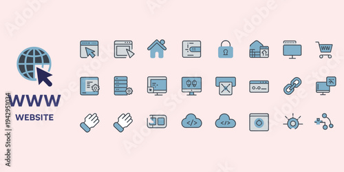 Website And Internet Technology Icons With W Globe And Cursor vector illustration