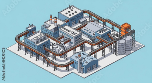 Industrial Factory 3D Model Illustration.