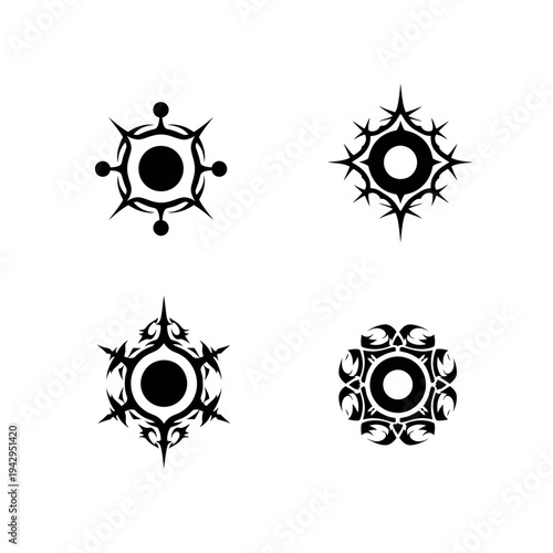 Set of 4 Black Tribal Tattoo Designs, Abstract Geometric Ornaments