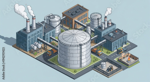 Industrial Factory 3D Model Illustration.