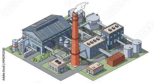 Industrial Factory 3D Model Rendering.