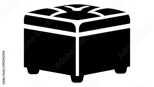 Black Storage Bench Ottoman, Square Footstool, Upholstered Furniture, Vector Flat Design Illustration