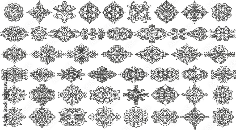 Obraz premium Collection of ornate black and white mandala designs