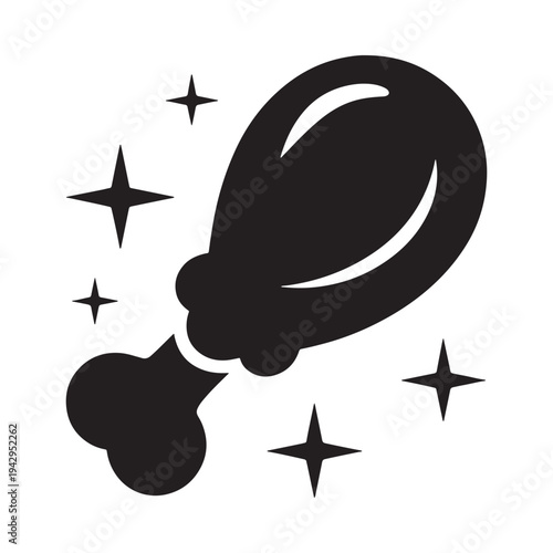A shiny stylized black silhouette of a fried chicken drumstick