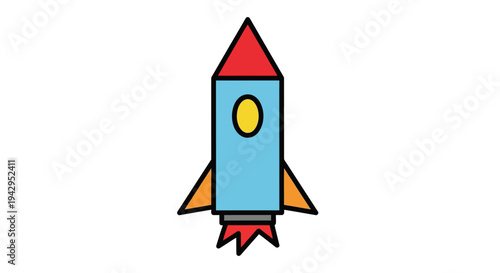 Colorful cartoon rocket ship blasting.